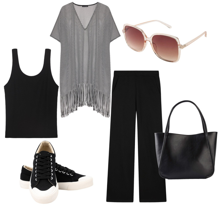 Outfit donna - Total look #2254425. Stile Urban per Tutti i giorni. Abbinamento con occhiali da sole, shopping bag, pantaloni, caftani, sneakers, canottiere.