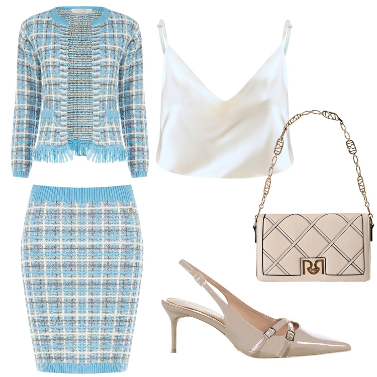 Outfit donna - Il completo pied e poule. Stile Bon Ton per Ufficio. Abbinamento con blazer, gonne, borse a tracolla, décolleté, canottiere.