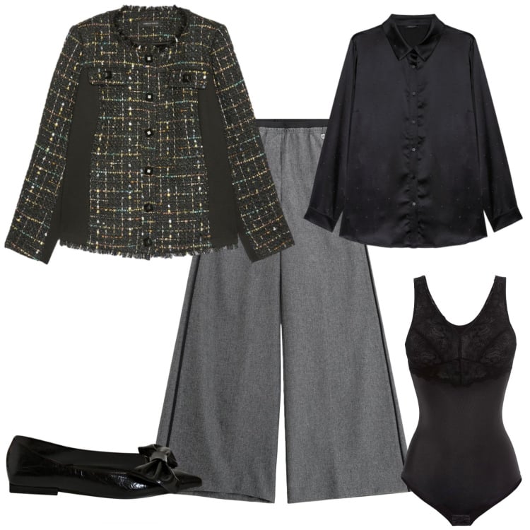 Outfit donna - Total look #2254449. Stile Chic per Serata fuori. Abbinamento con body, pantaloni, ballerine, blazer, camicie.
