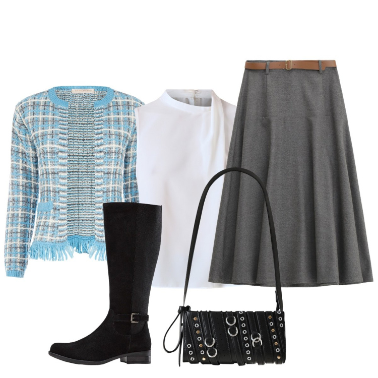 Outfit donna - Bon ton per l’uscita. Stile Bon Ton per Ufficio. Abbinamento con stivali, top, borse a spalla, blazer, gonne lunghe.