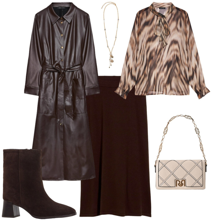 Outfit donna - Total look #2254451. Stile Glamour per Serata fuori. Abbinamento con stivaletti, gonne, borse a tracolla, vestiti chemisier, bluse, ciondoli.