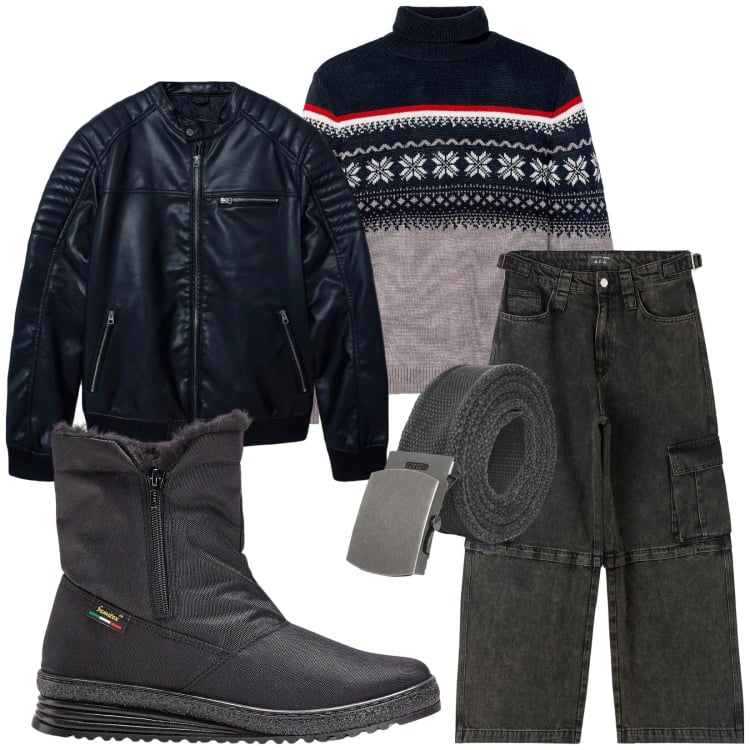 Outfit uomo - Total look #2254464. Stile Casual per Tutti i giorni. Abbinamento con maglieria, stivali e stivaletti, giacche, cinture, jeans.