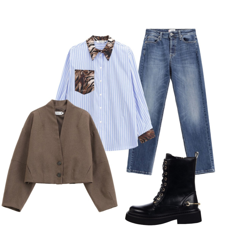 Outfit donna - Casual con Please. Stile Casual per Tutti i giorni. Abbinamento con anfibi, jeans, blazer, camicie.