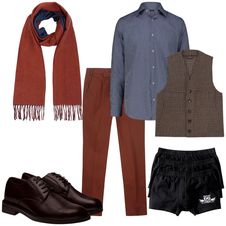 Outfit uomo - Total look #2254470. Stile Business/Elegante per Serata speciale. Abbinamento con boxer, pantaloni, gilet, camicie, scarpe stringate, sciarpe.