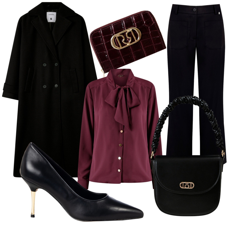 Outfit donna - Total look #2254491. Stile Casual chic per Ufficio. Abbinamento con cappotti, décolleté, portafogli, bluse, pantaloni, borse a mano.