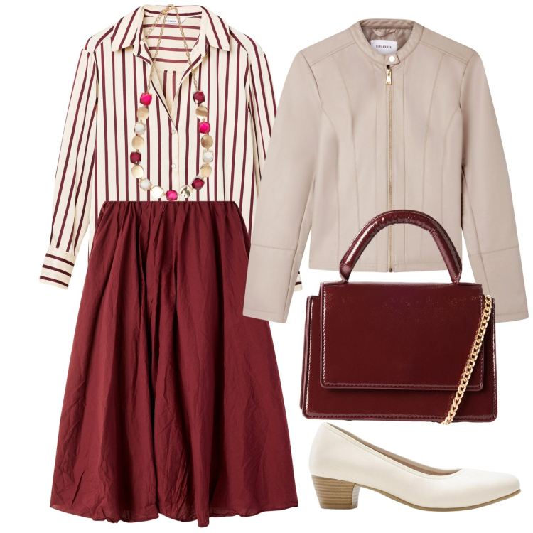 Outfit donna - La camicia a righe. Stile Bon Ton per Ufficio. Abbinamento con décolleté, gonne lunghe, giacche, camicie, borse a tracolla, collane.