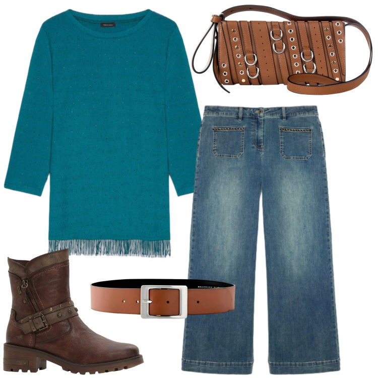 Outfit donna - Un tocco vintage. Stile Vintage retrò per Tutti i giorni. Abbinamento con cinture, stivaletti, borse a spalla, bluse, jeans.