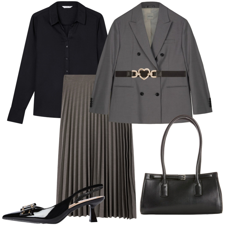 Outfit donna - Skirt suits 2025/26. Stile Casual chic per Ufficio. Abbinamento con borse a mano, cinture, gonne lunghe, décolleté, camicie, blazer.