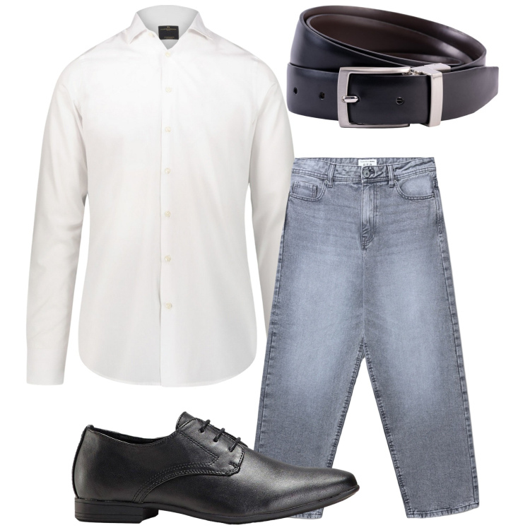 Outfit uomo - Casual con la camicia. Stile Business/Elegante per Tutti i giorni. Abbinamento con scarpe stringate, jeans, cinture, camicie.