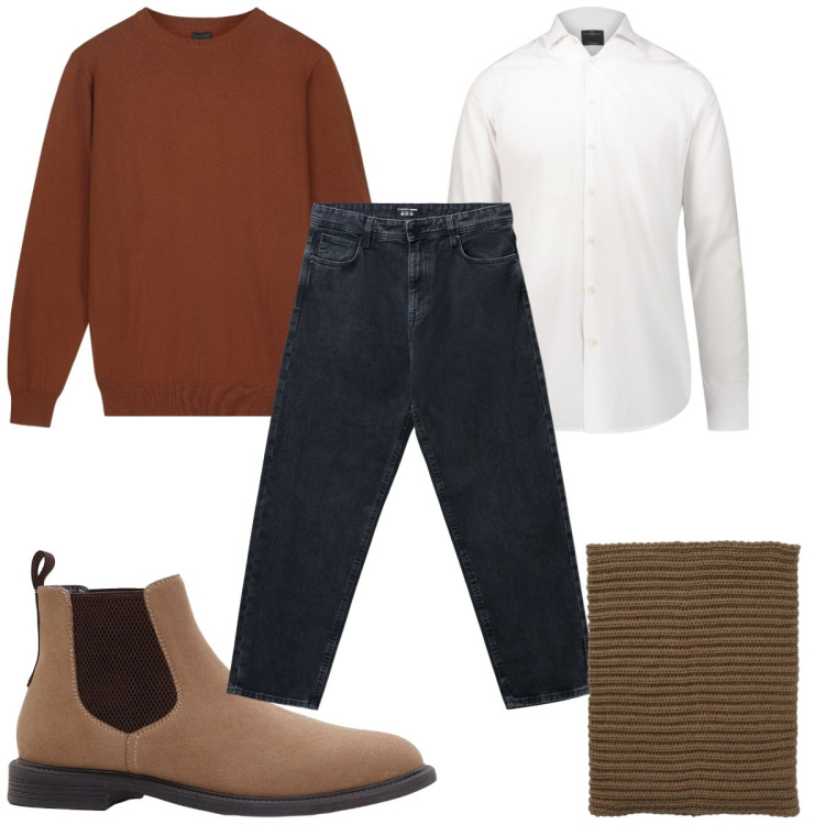 Outfit uomo - Total look #2254570. Stile Casual per Tutti i giorni. Abbinamento con stivali e stivaletti, jeans, scaldacollo, camicie, maglieria.