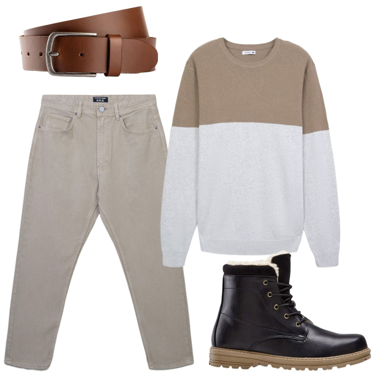 Outfit uomo - Serata tranquilla. Stile Trendy per Tutti i giorni. Abbinamento con stivali e stivaletti, cinture, jeans, maglieria.