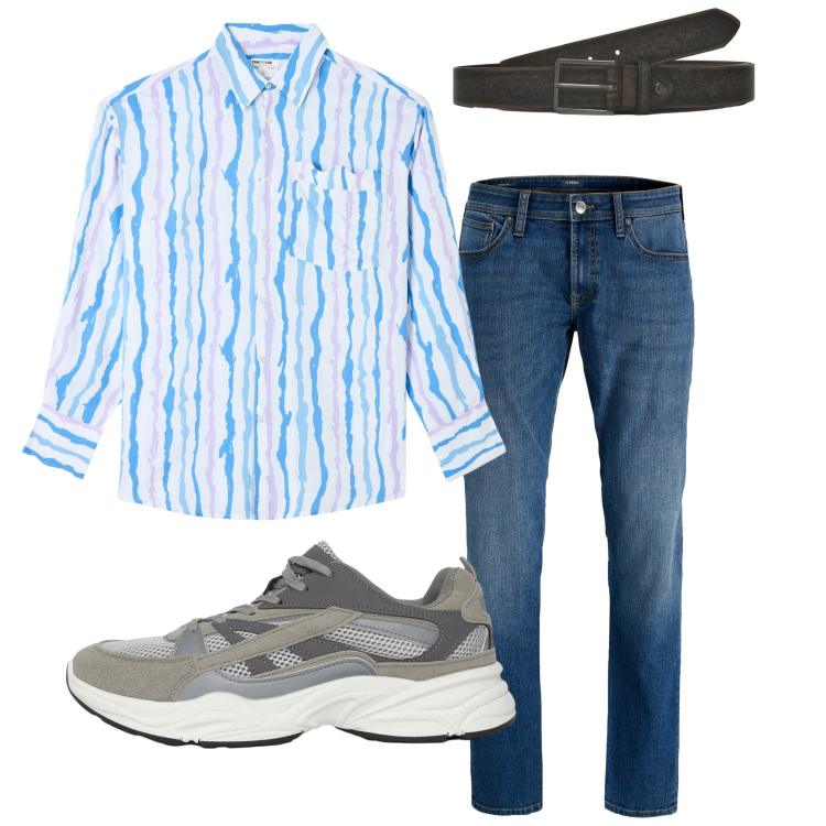 Outfit uomo - La camicia particolare. Stile Trendy per Tutti i giorni. Abbinamento con jeans, sneakers, cinture, camicie.