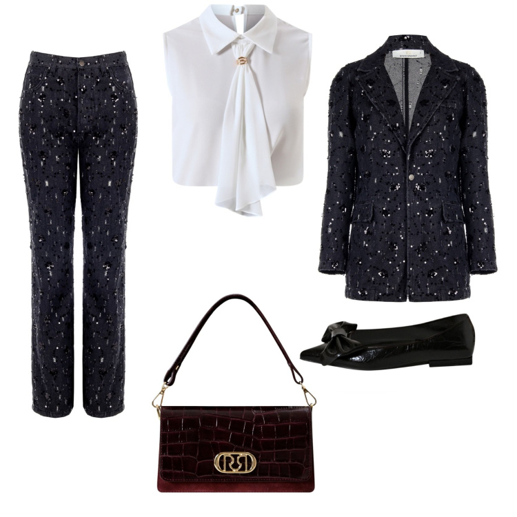 Outfit donna - Total look #2254586. per Serata fuori. Abbinamento con blazer, ballerine, borse a mano, pantaloni, top.