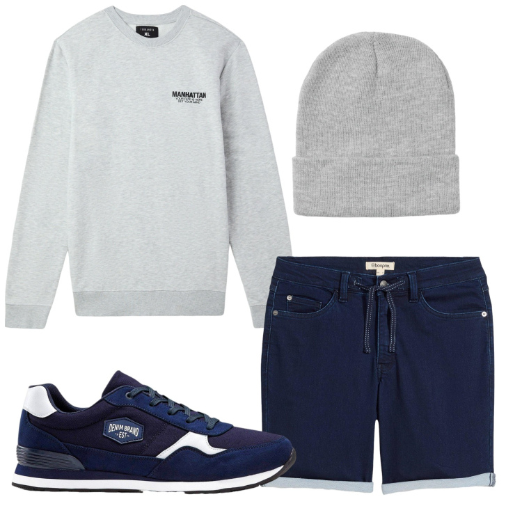 Outfit uomo - Un po\' freschino. Stile Trendy per Tutti i giorni. Abbinamento con sneakers, bermuda, felpe, berretti.