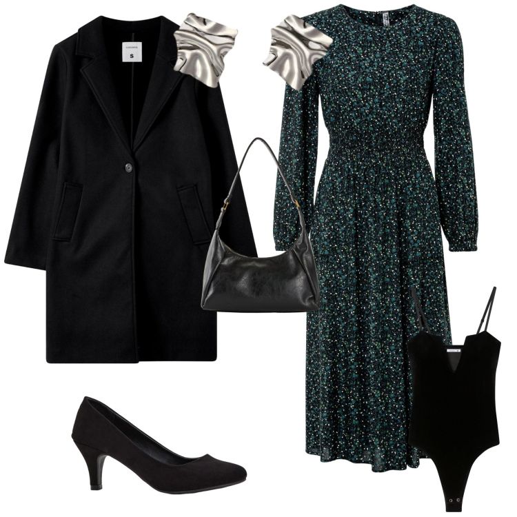 Outfit donna - Total look #2254601. Stile Casual chic per Serata fuori. Abbinamento con vestiti midi/longuette, décolleté, borse a mano, cappotti, body, orecchini.