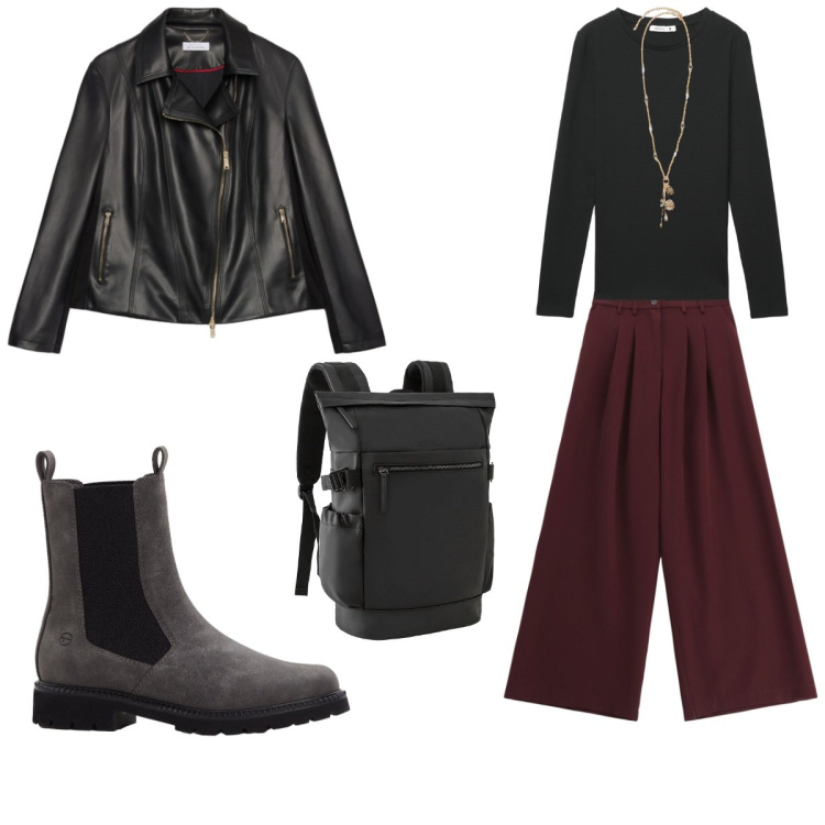 Outfit donna - senza nulla a pretendere. Stile Urban per Tutti i giorni. Abbinamento con zaini, stivaletti chelsea, t-shirt, pantaloni, giacche, ciondoli.
