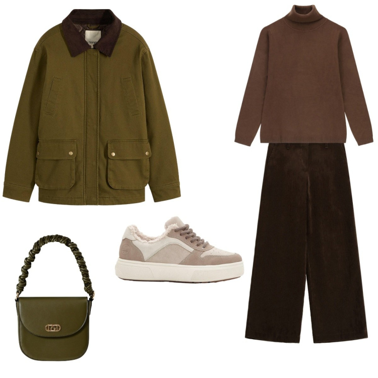 Outfit donna - British style. Stile Vintage retrò per Tutti i giorni. Abbinamento con parka, sneakers, pantaloni, maglieria, borse a mano.