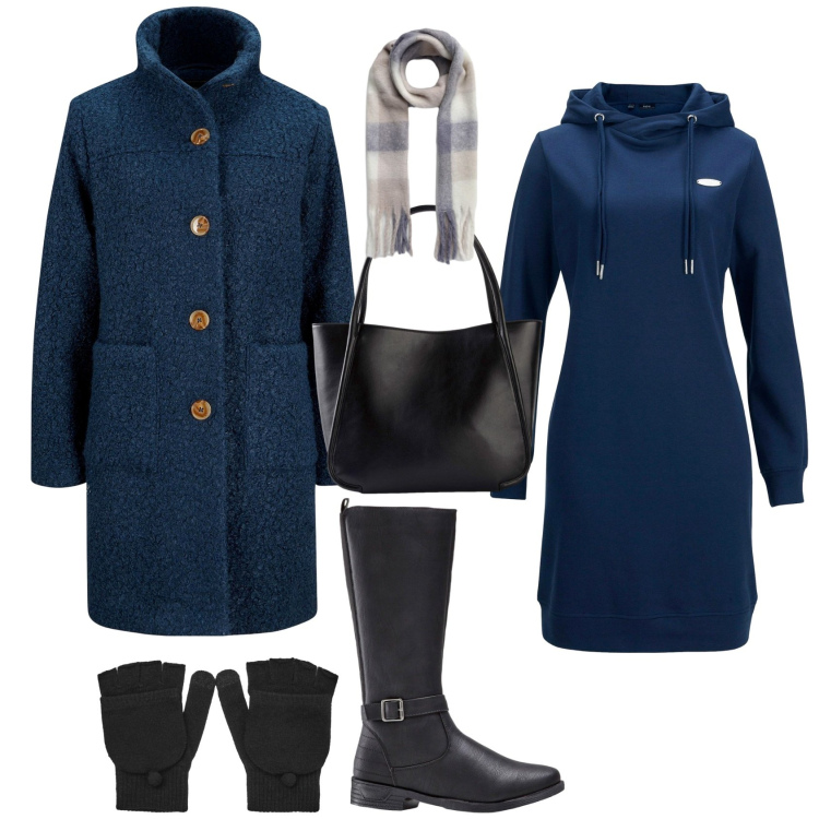 Outfit donna - Total look #2254638. Stile Minimal per Tutti i giorni. Abbinamento con cappotti, vestiti, stivali, shopping bag, guanti, sciarpe.