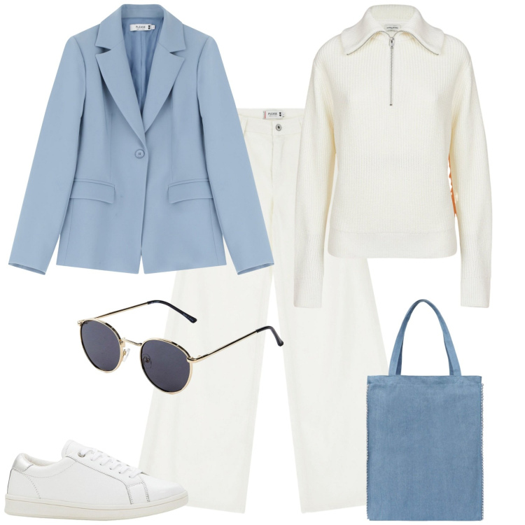 Outfit donna - Total look #2254641. Stile Sporty chic per Tutti i giorni. Abbinamento con sneakers, occhiali da sole, borse tote, blazer, pantaloni, maglieria.