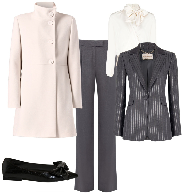 Outfit donna - Total look #2254647. Stile Minimal per Ufficio. Abbinamento con cappotti, bluse, pantaloni, ballerine, blazer.