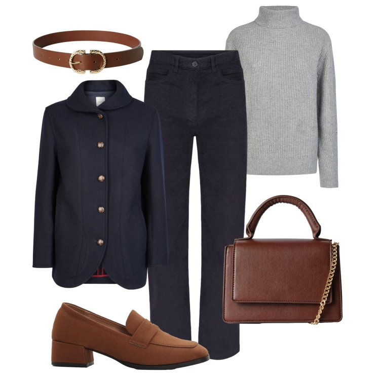 Outfit donna - Autunno in città Bantoa sale. Stile Urban per Tutti i giorni. Abbinamento con scarpe col tacco, borse a tracolla, cinture, maglieria, pantaloni, blazer.