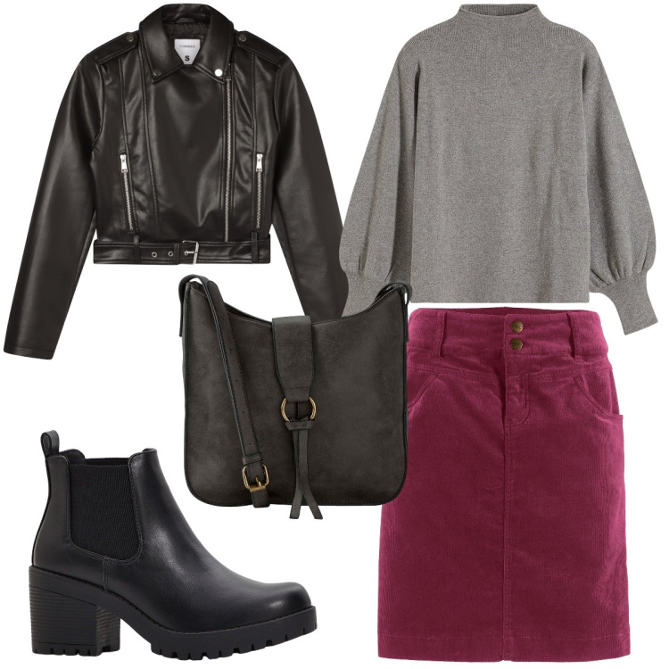 Outfit donna - La gonna di velluto. Stile Basic per Tutti i giorni. Abbinamento con gonne lunghe, stivaletti chelsea, maglieria, borse a tracolla, giacche.