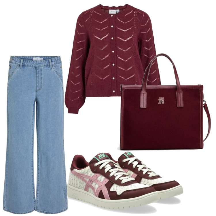 Outfit mujer - Urban style. Estilo Urban para Todos los días. Combinación con cárdigans, sneakers, vaqueros rectos, bolso tote.