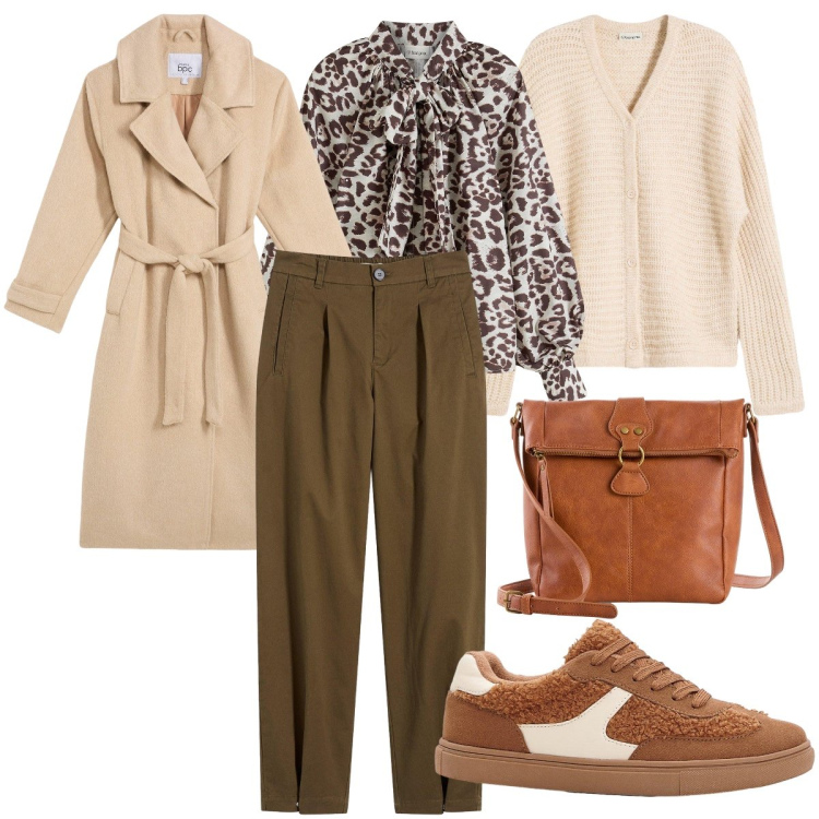Outfit donna - Tonalità naturali per l’autunno. Stile Casual per Tutti i giorni. Abbinamento con pantaloni, camicie, sneakers, cappotti, cardigans, borse a tracolla.