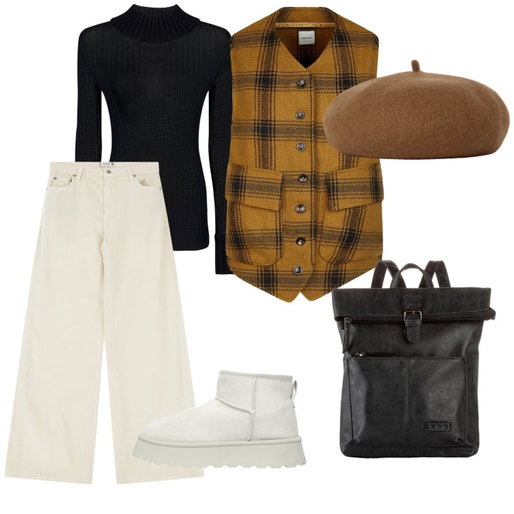 Outfit donna - Tutti insieme al bar. per Tutti i giorni. Abbinamento con zaini, stivaletti, pantaloni, gilet, maglieria, cappelli e berretti.