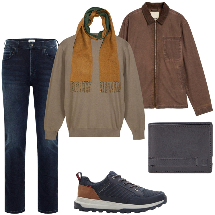 Outfit uomo - Total look #2254677. Stile Casual per Tutti i giorni. Abbinamento con jeans slim fit, giacche, sneakers, portafogli, maglieria, sciarpe.