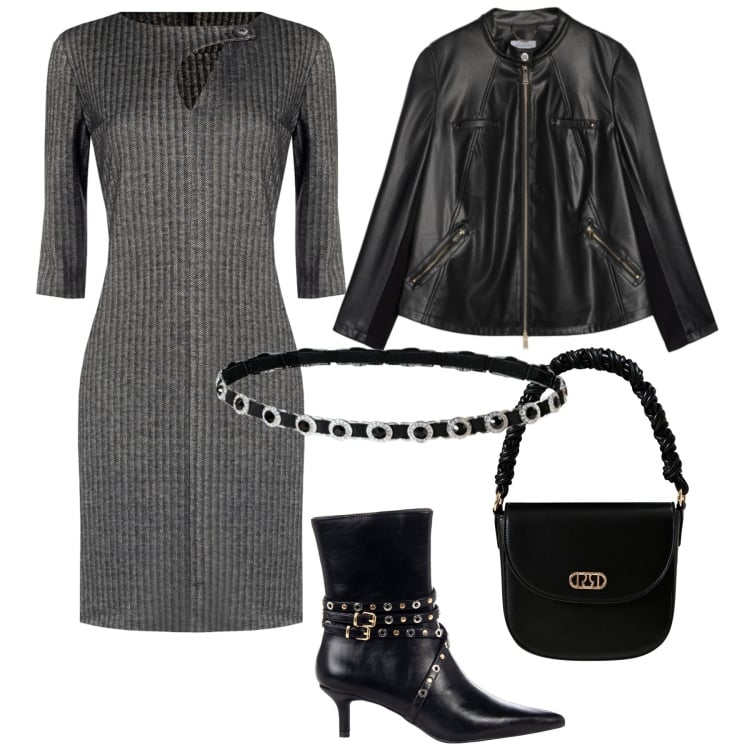 Outfit donna - Total look #2254708. Stile Rock per Serata fuori. Abbinamento con cinture, vestiti midi/longuette, stivaletti, borse a mano, giacche.