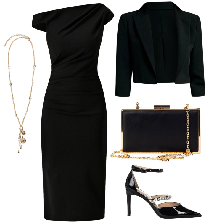 Outfit donna - Total look #2254709. Stile Chic per Serata fuori. Abbinamento con pochette, bolero, vestiti a tubino, décolleté, ciondoli.