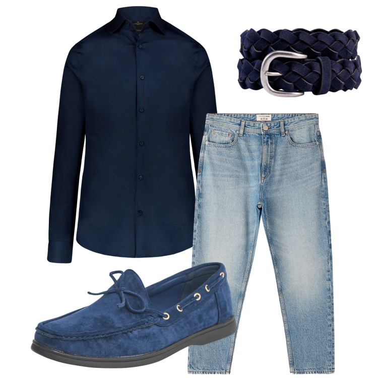 Outfit uomo - Jeans e camicia. Stile Casual per Tutti i giorni. Abbinamento con jeans dritti, scarpe stringate, camicie, cinture.