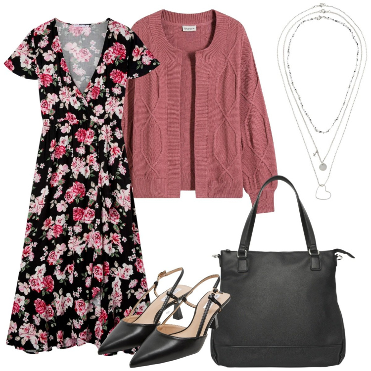 Outfit donna - Sempre in ordine. Stile Basic per Ufficio. Abbinamento con collane, cardigans, sabot, vestiti lunghi, shopping bag.