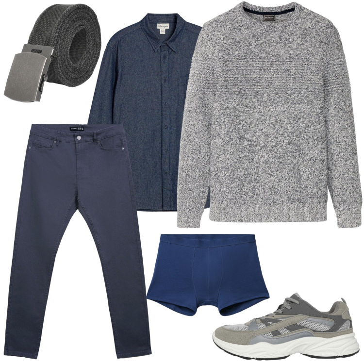 Outfit uomo - Morbido e moderno maglione puro cotone. Stile Casual per Tutti i giorni. Abbinamento con maglieria, camicie, sneakers, pantaloni skinny, cinture, boxer.