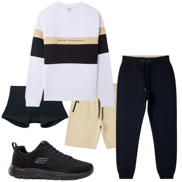 Outfit uomo - Total look #2254810. Stile Casual per Tutti i giorni. Abbinamento con sneakers, felpe con cappuccio, boxer, pantaloni, pantaloncini sportivi.