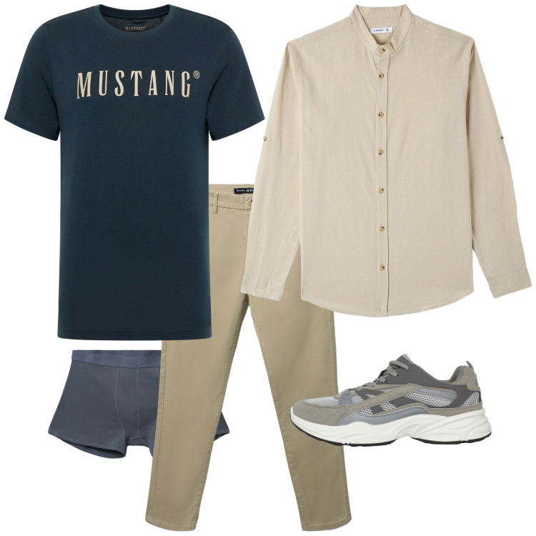 Outfit uomo - Casual. Stile Casual per Tutti i giorni. Abbinamento con t-shirt, camicie, sneakers, pantaloni chino, boxer.