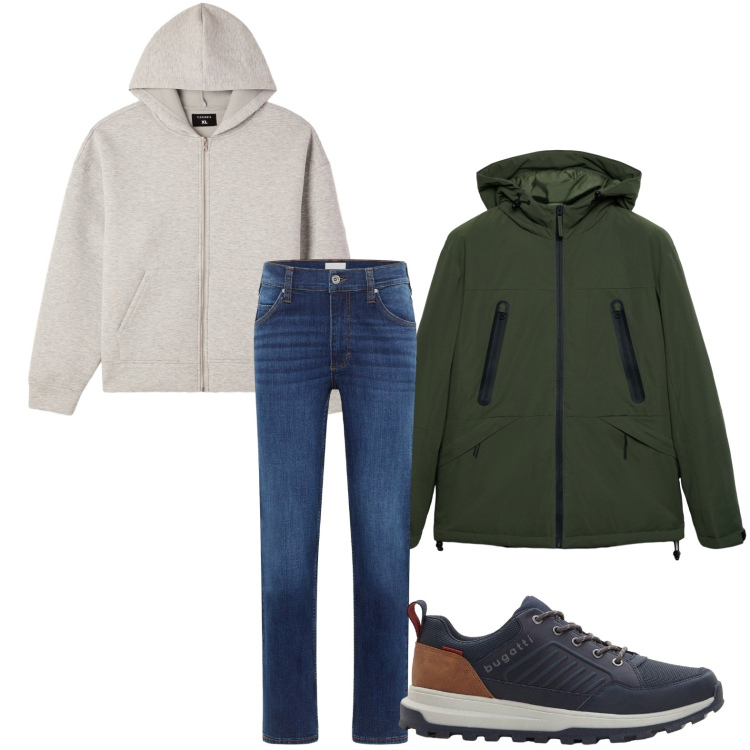 Outfit uomo - La felpa classica. Stile Trendy per Tutti i giorni. Abbinamento con jeans dritti, sneakers, felpe con cappuccio, giacche.