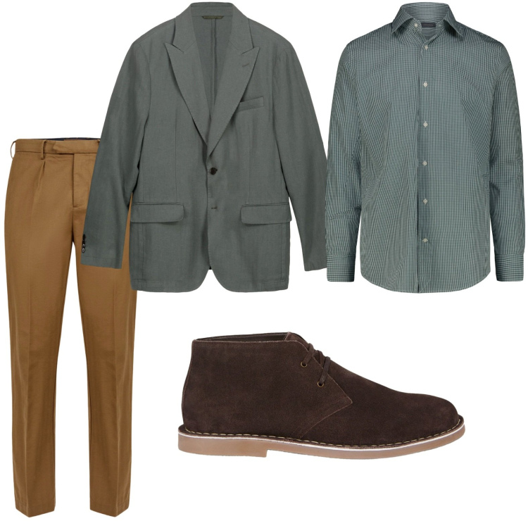 Outfit uomo - Casual. Stile Casual per Ufficio. Abbinamento con pantaloni, giacche, stivali e stivaletti, camicie.