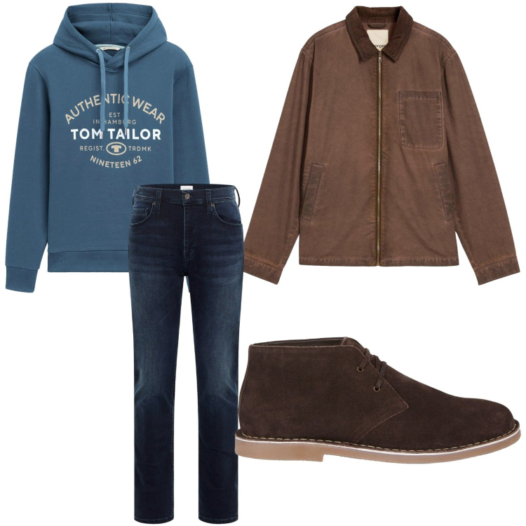 Outfit uomo - La giacca scamosciata trendy. Stile Trendy per Tutti i giorni. Abbinamento con jeans slim fit, giacche, felpe con cappuccio, stivali e stivaletti.