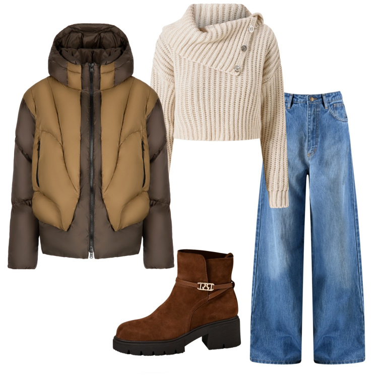 Outfit donna - Total look #2254845. Stile Minimal per Tutti i giorni. Abbinamento con piumini, jeans, maglieria, stivaletti.