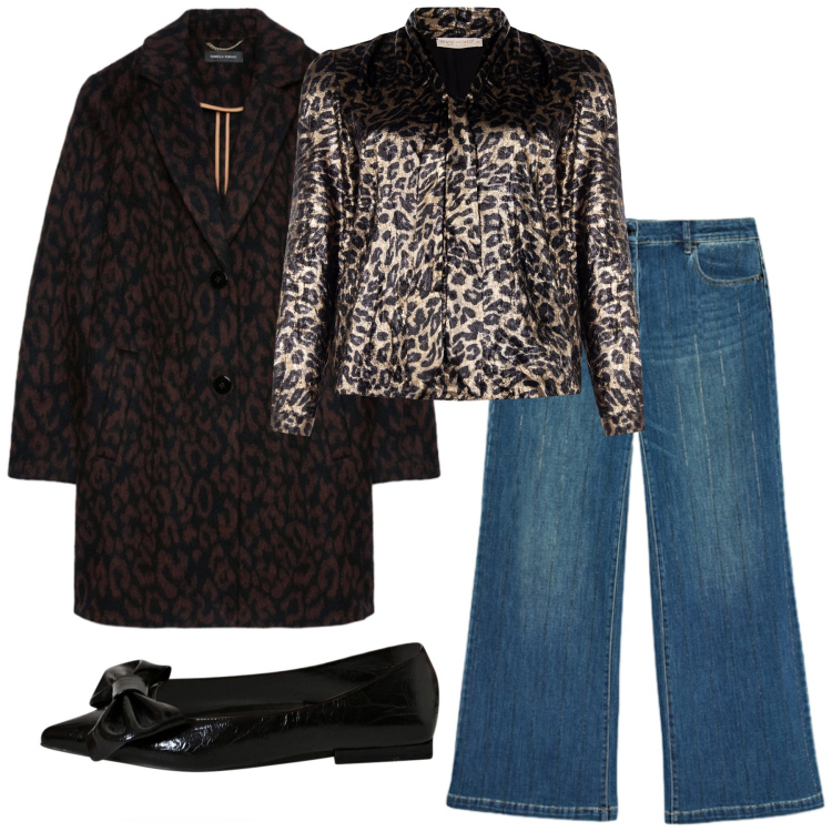 Outfit donna - Total look #2254849. Stile Glamour per Serata fuori. Abbinamento con ballerine, bluse, jeans dritti, cappotti.