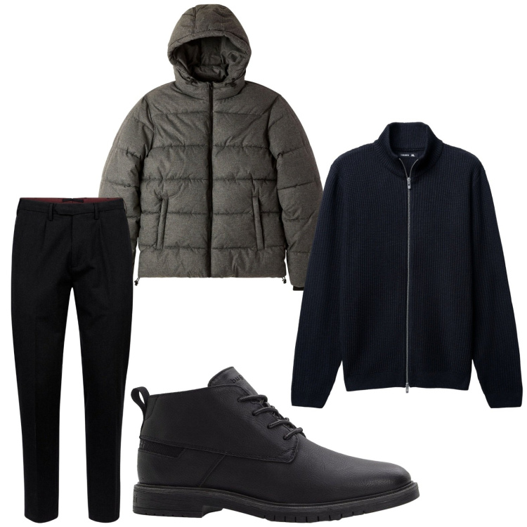 Outfit uomo - Total look #2254870. Stile Trendy per Tutti i giorni. Abbinamento con stivali e stivaletti, cardigans, bomber, pantaloni.