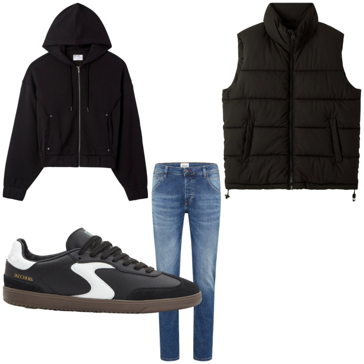 Outfit uomo - I jeans autunnali. Stile Trendy per Tutti i giorni. Abbinamento con sneakers, jeans dritti, piumini, felpe con cappuccio.