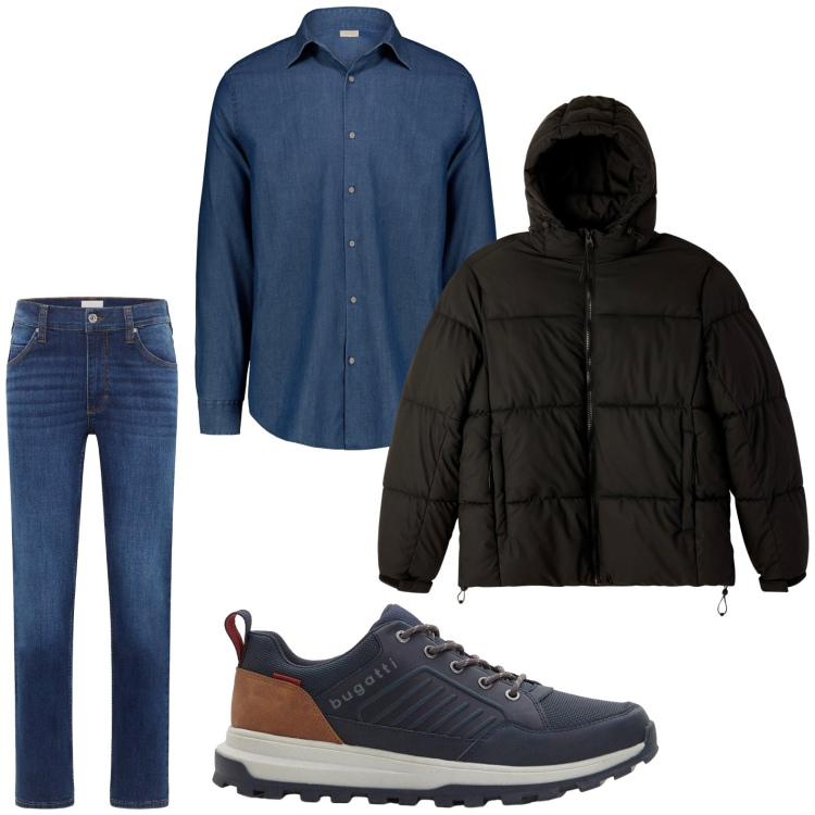 Outfit uomo - Denim autunnale. Stile Trendy per Tutti i giorni. Abbinamento con jeans dritti, sneakers, bomber, camicie.