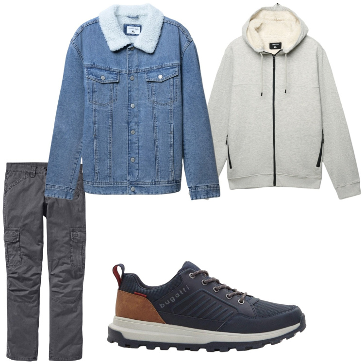 Outfit uomo - Comodo. Stile Trendy per Tutti i giorni. Abbinamento con pantaloni cargo, sneakers, giacche, felpe con cappuccio.
