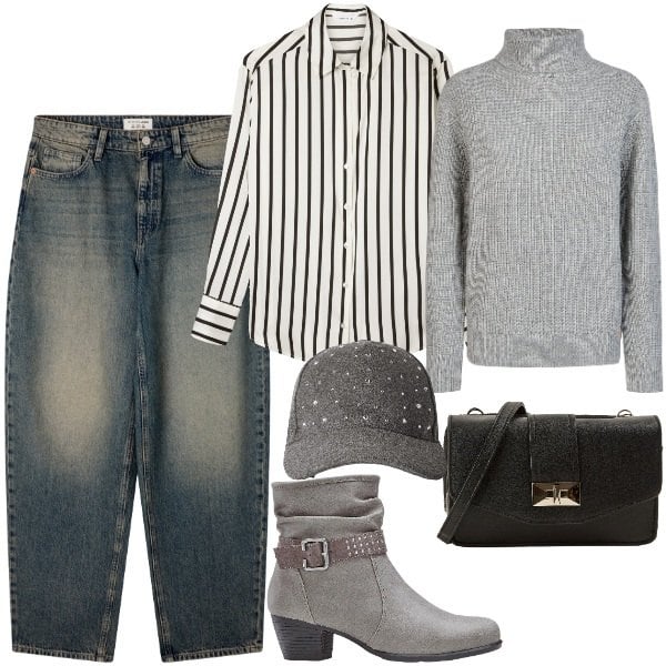 Outfit donna - Total look #2254901. Stile Casual chic per Tutti i giorni. Abbinamento con stivaletti, borse a tracolla, camicie, jeans, cappelli con visiera, maglieria.
