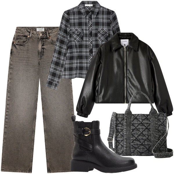 Outfit donna - Total look #2254903. Stile Casual chic per Tutti i giorni. Abbinamento con stivaletti chelsea, borse a mano, camicie, bomber, jeans.
