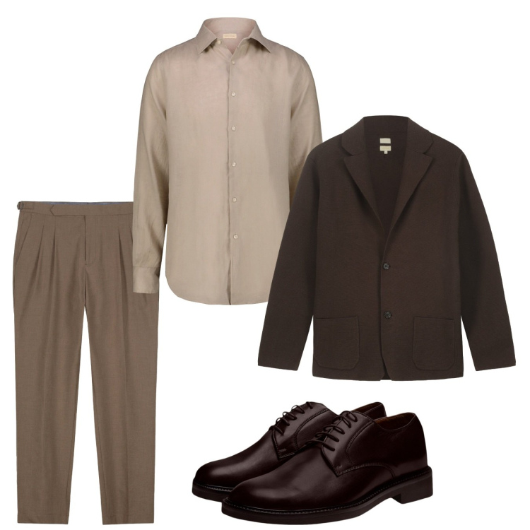 Outfit uomo - Settembre chocolat. Stile Trendy per Serata speciale. Abbinamento con scarpe stringate, camicie, giacche, pantaloni.
