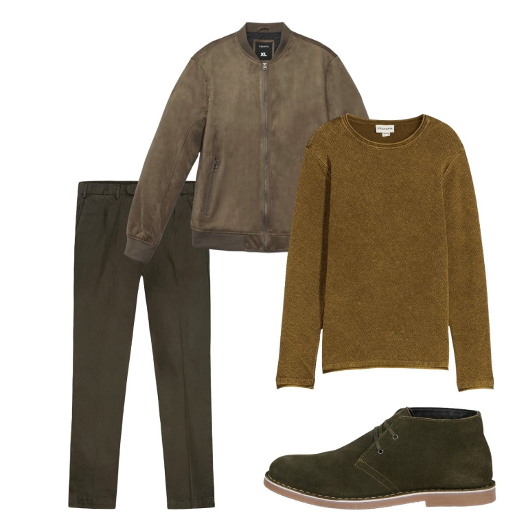 Outfit uomo - Muschio. Stile Casual per Tutti i giorni. Abbinamento con maglieria, giacche, pantaloni, stivali e stivaletti.